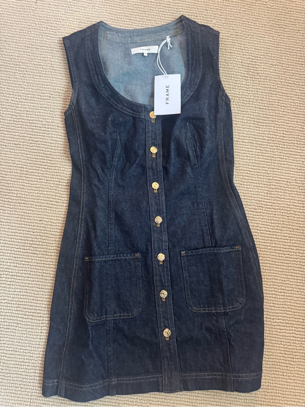 Frame Denim Dark Blue Sleeveless Button-Front Mini Dress